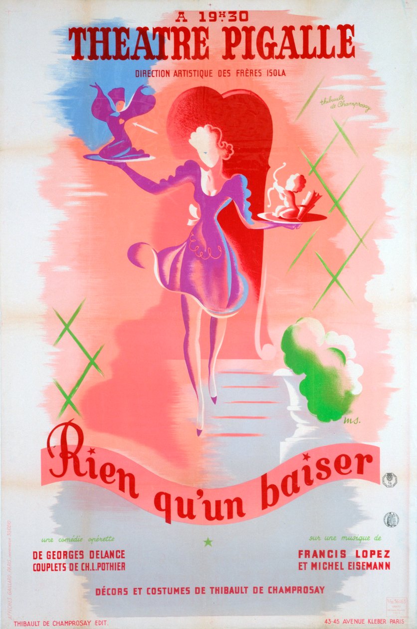Plakat for Bare et kyss, på Théâtre Pigalle, Paris, 1900-tallet av Unbekannt