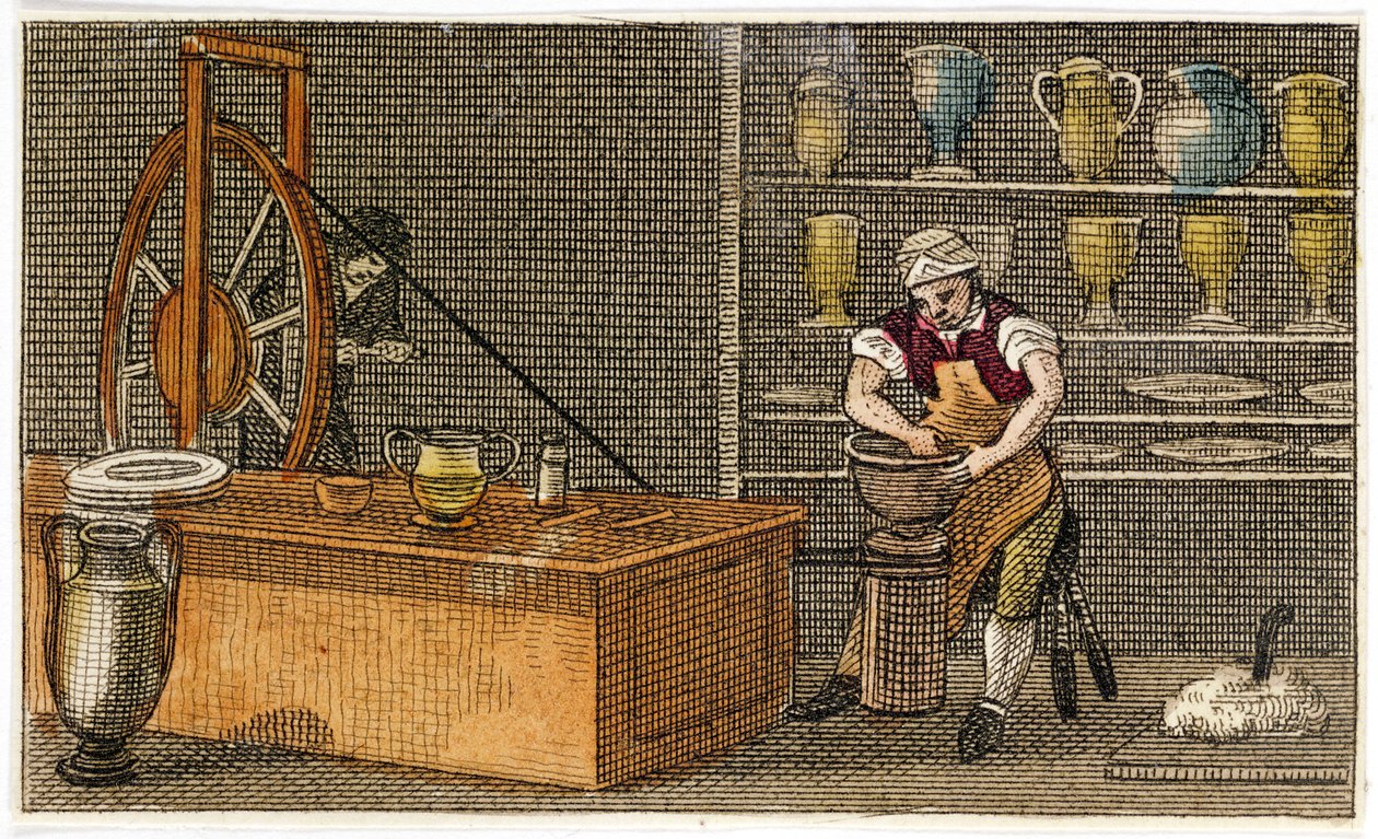 Pottemaker på jobb ved Wedgwoods Etruria-fabrikken, Hanley, Staffordshire, c1830 av Unbekannt