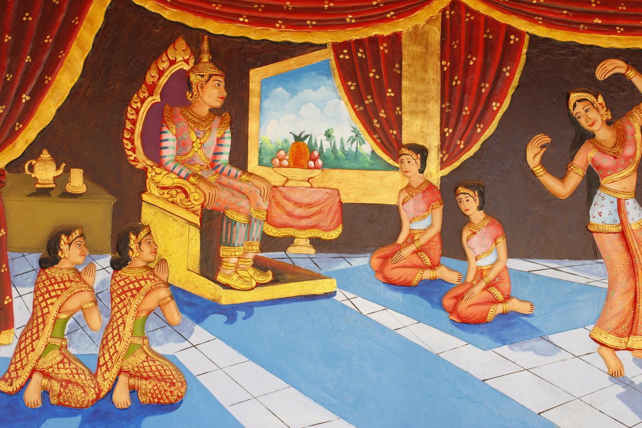 Preah Prom Rath MonasteryLife of the BuddhaDancing in the palace, Siem Reap, Kambodsja av Unbekannt