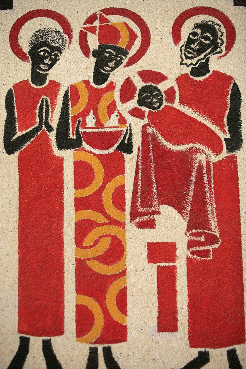 Presentation de Jesus au temple Fresken i Keur Moussa klosterkirken ble designet og malt i 1963 av Dom Georges Saget, Keur Moussa, Senegal av Unbekannt