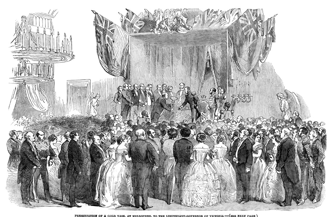 Presentasjon av en gullvase, i Melbourne, til løytnantguvernøren i Victoria, 1854 av Unbekannt