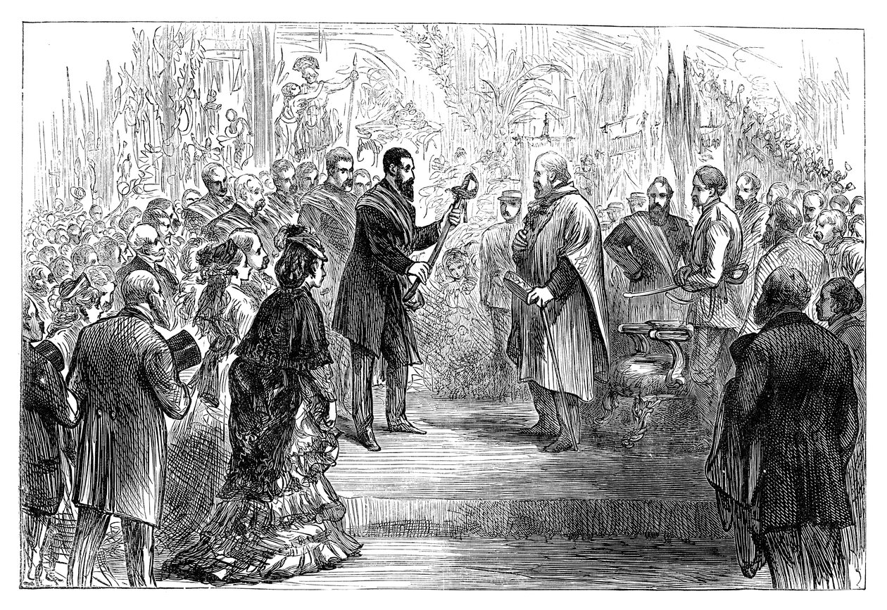 Presentasjon av et sverd til Giuseppe Garibaldi på Crystal Palace, 1864 sent på 1800-tallet av Unbekannt