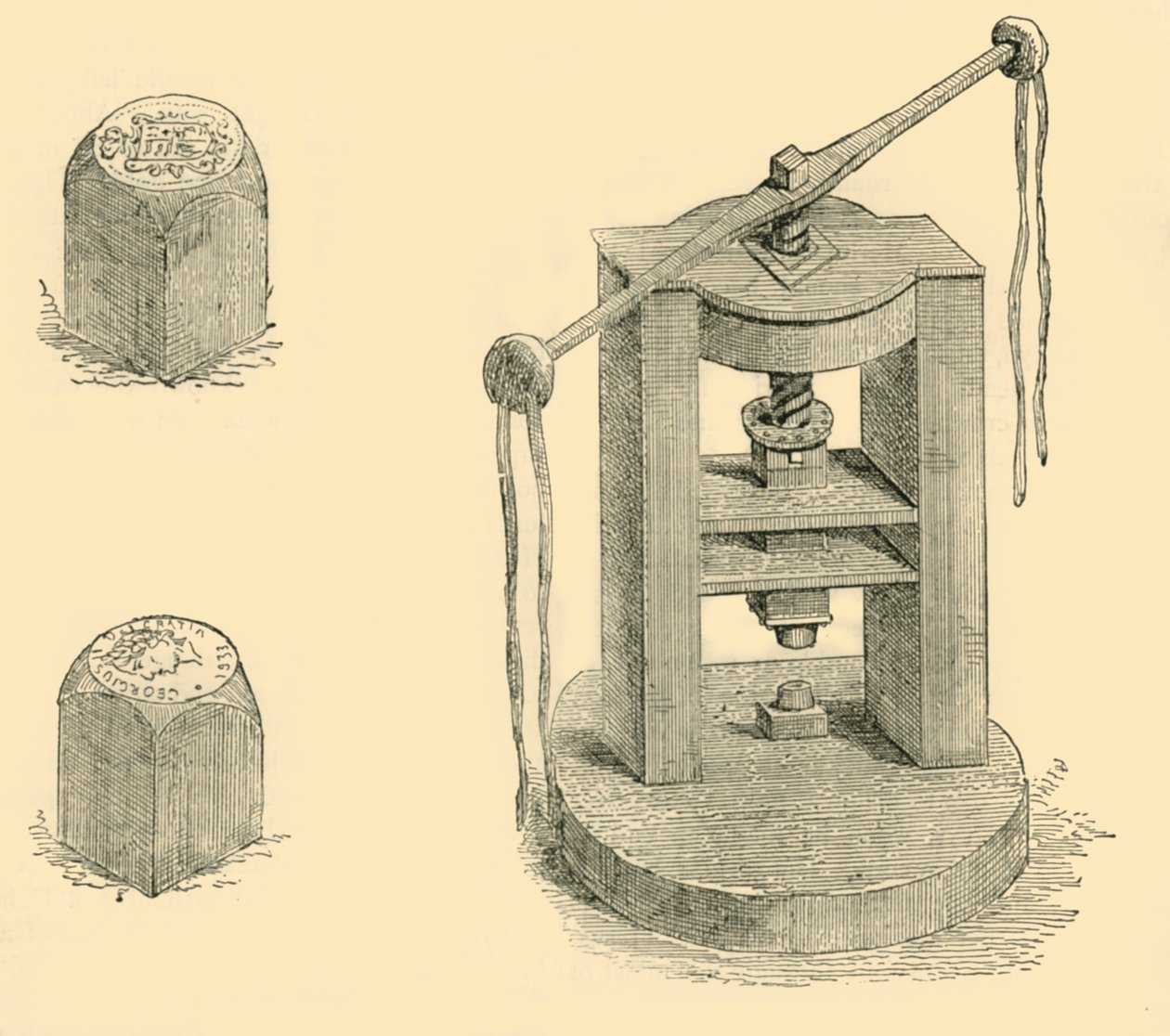 Press and Dies tidligere brukt i myntverket, c1872. av Unbekannt
