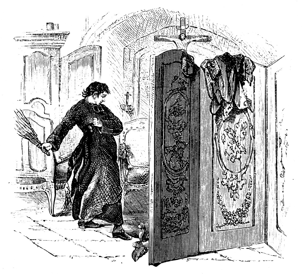 Prest pisker en angrende med en bjørk, c1876 av Unbekannt