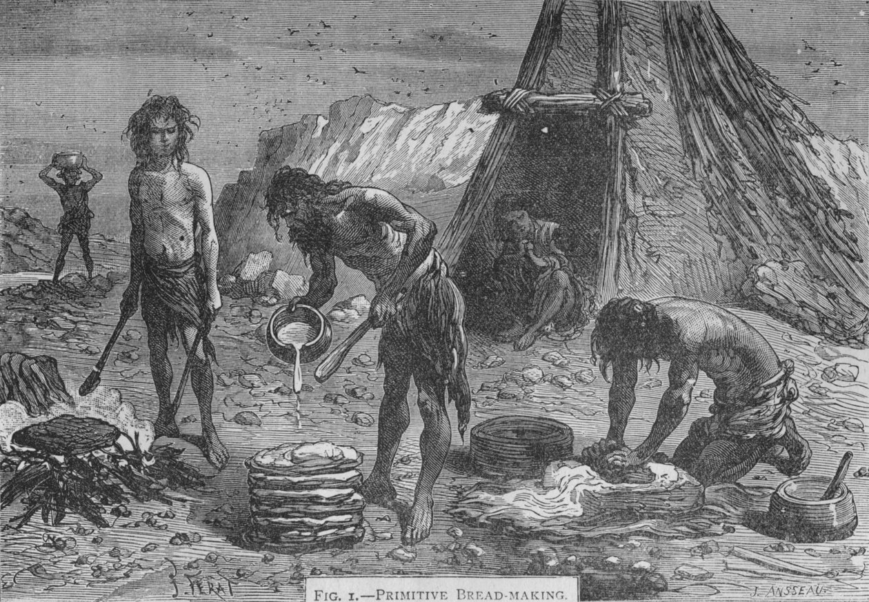 Primitiv brødbaking, 1894 av Unbekannt