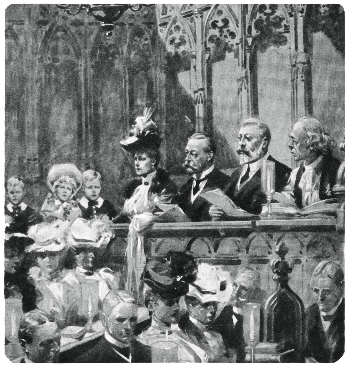 Prins Albert ved klostrets takksigelsesgudstjeneste for foreldrene sine trygg retur fra India, 1906 1937 av Unbekannt