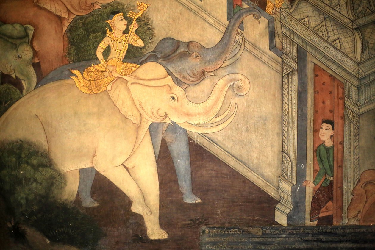 Prins Rama. Veggdetalj på indre vegger av Vihara fra epoken til kong Rama III som viser Ramakien. Wat Pho - Wat Phra Chetuphon. 1788. Bangkok. Thailand av Unbekannt