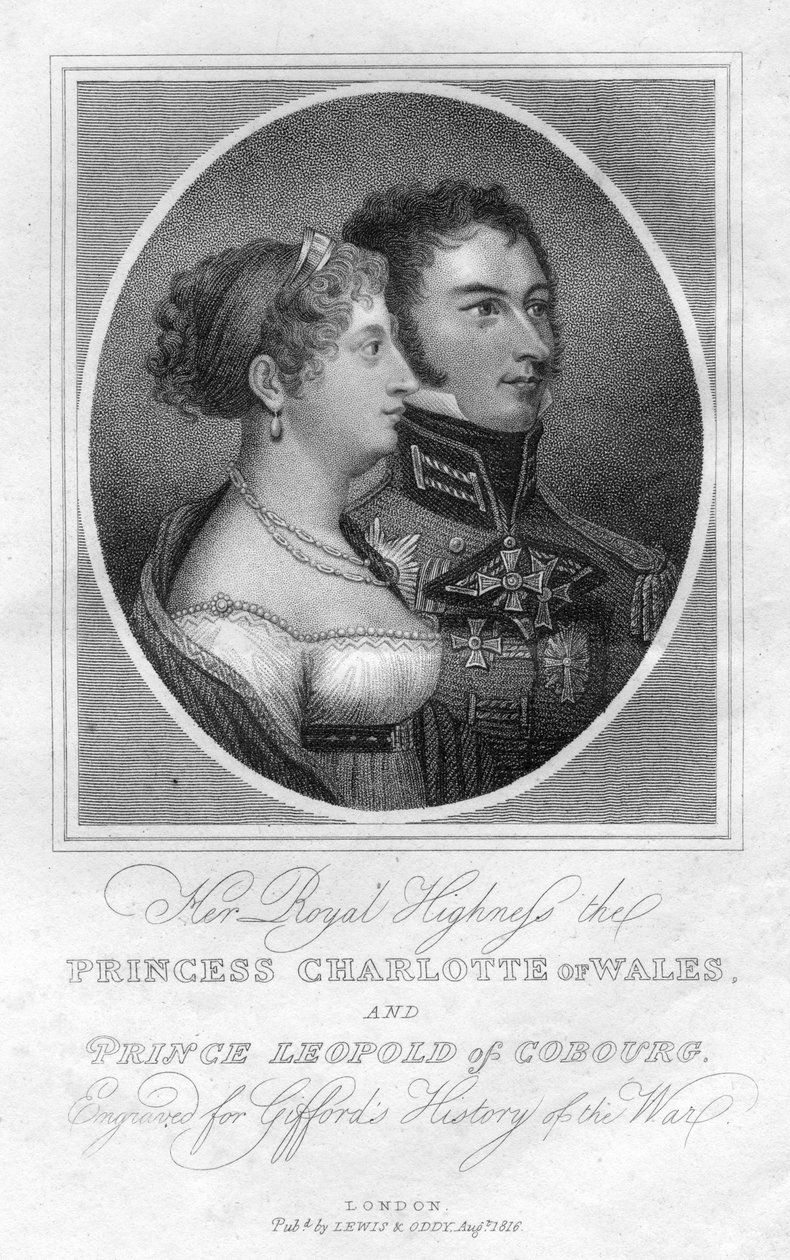 Prinsesse Charlotte av Wales og prins Leopold av Saxe-Coburg, 1816 av Unbekannt