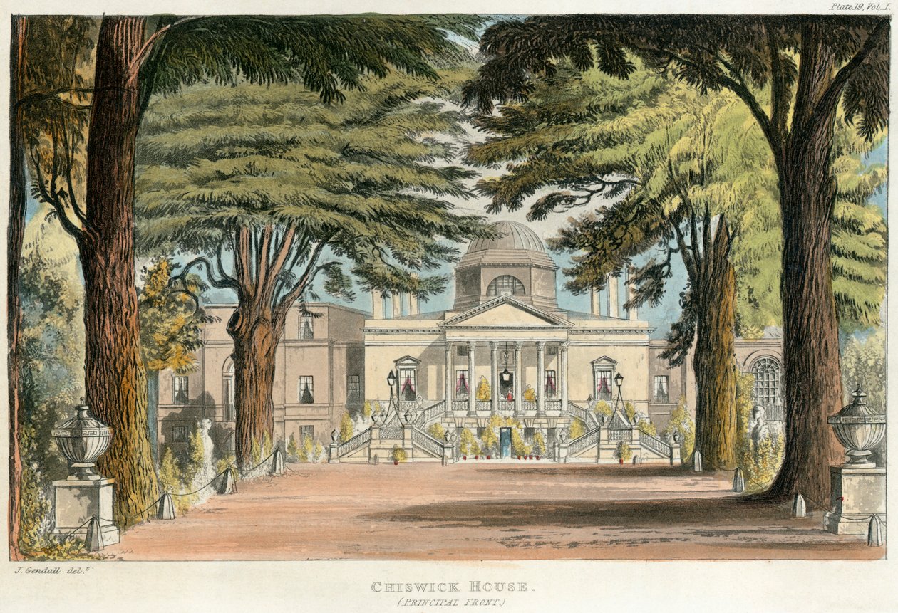 Hovedfronten til Chiswick House, Hounslow, London, 1823 av Unbekannt