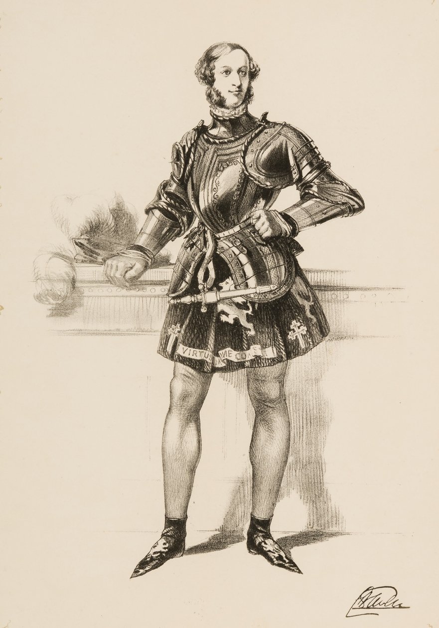 Trykk av William 2. jarl av Craven i kostyme båret ved Eglinton-turneringen 1839. av Unbekannt
