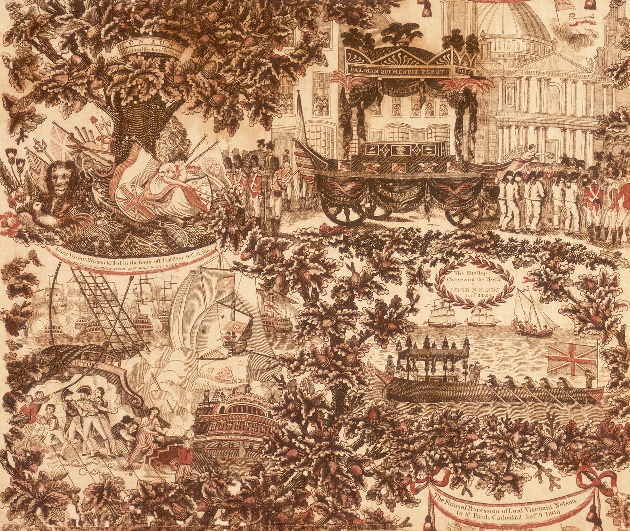 Trykt linpanel som viser gravferden til Lord Viscount Nelson, 1806 av Unbekannt
