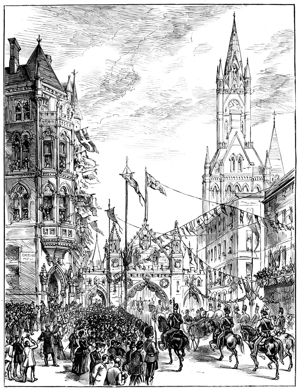 Prosesjon nærmer seg rådhuset, Manchester, 1887 av Unbekannt