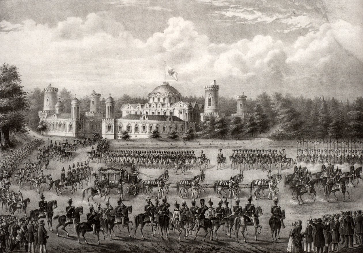 Prosesjon av tsar Nicholas I inn i Dormition-katedralen fra Petrovsky-palasset under hans kroning i 1825, 1826 av Unbekannt