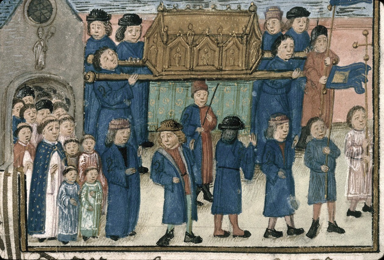 Prosesjon av relikviene til Saint Nicholas. Fra Book of the Brotherhood of Saint Nicholas of..., sent 15 av Unbekannt