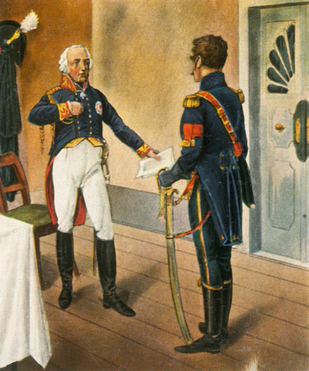 Den prøyssiske general Courbière, kommandant av Graudenz, og fransk utsending Savary, 1807, 1936. av Unbekannt