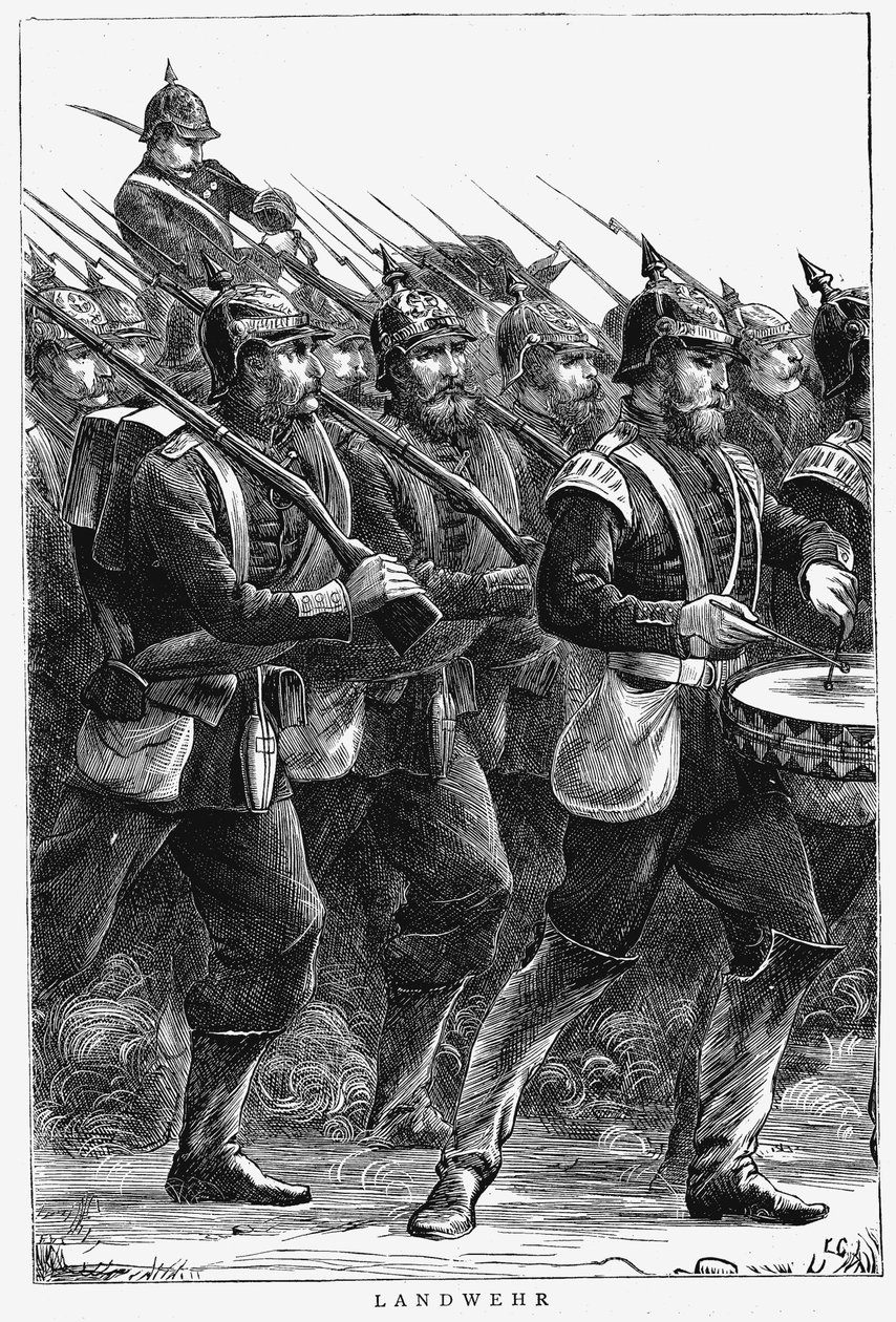 Prøyssiske soldater på marsj, fransk-prøyssisk krig, september 1870 av Unbekannt