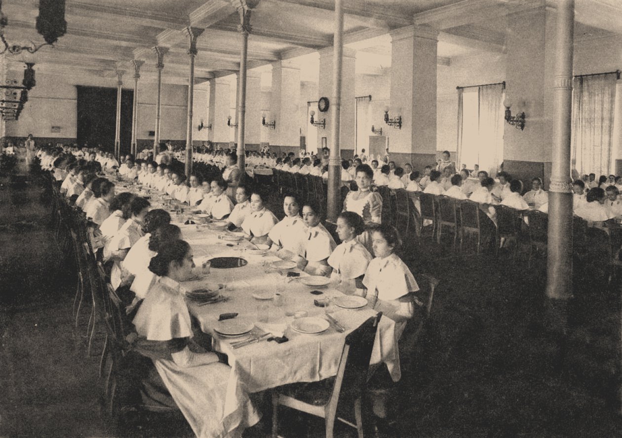 Elever ved Smolny Institute for Noble Maidens i kantinen, 1889 av Unbekannt