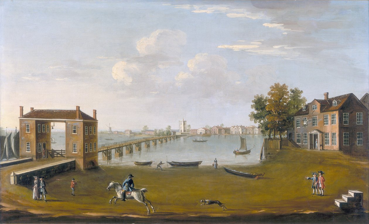 'Putney Bridge and Village fra Fulham', c1750 av Unbekannt