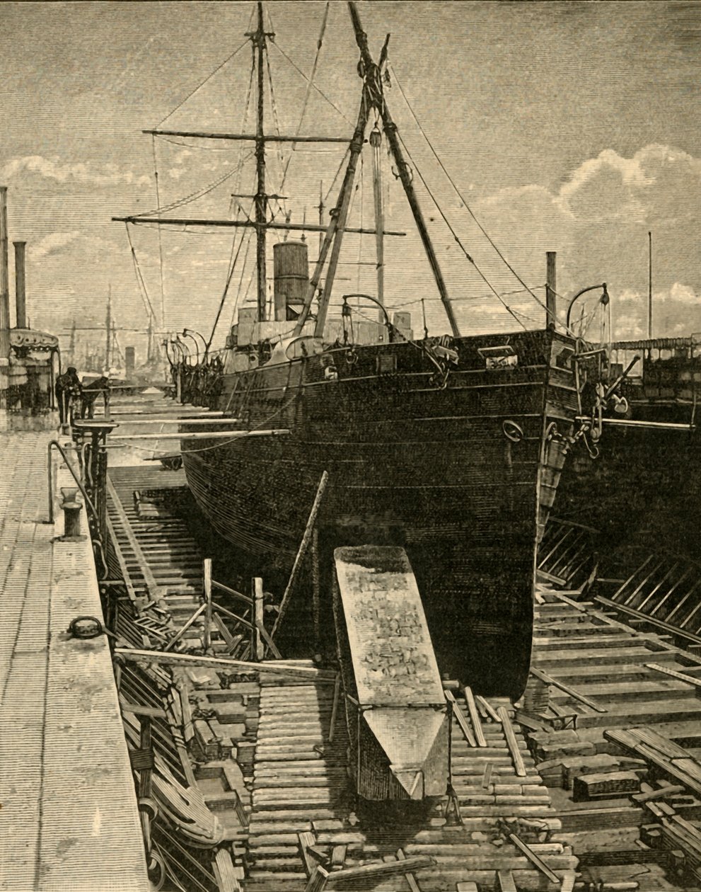 Å sette obelisken i lasterommet til dampbåten, 1881. av Unbekannt