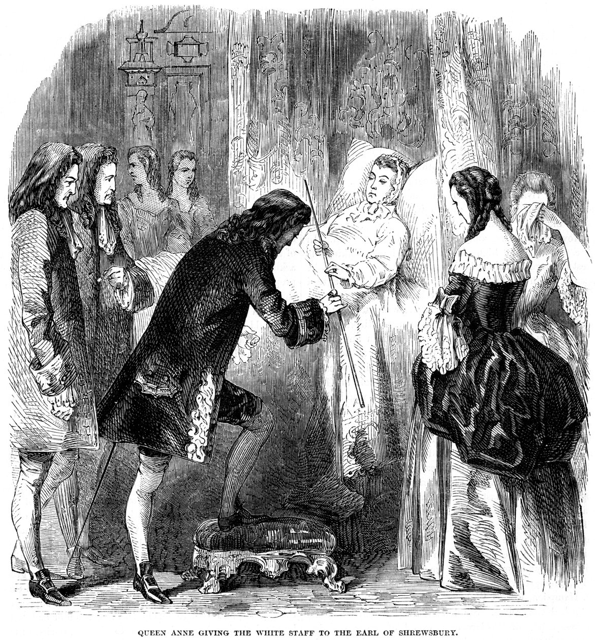 Dronning Anne 1665-1714 overlater den hvite staben til jarlen av Shrewsbury, c1714 av Unbekannt