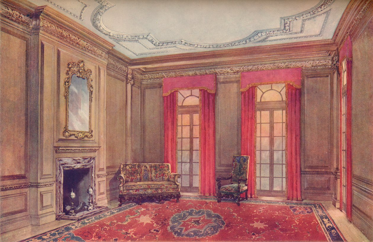 Queen Anne Interiør, med Elizabethan Chairs, 1700-tallet, 1910 av Unbekannt