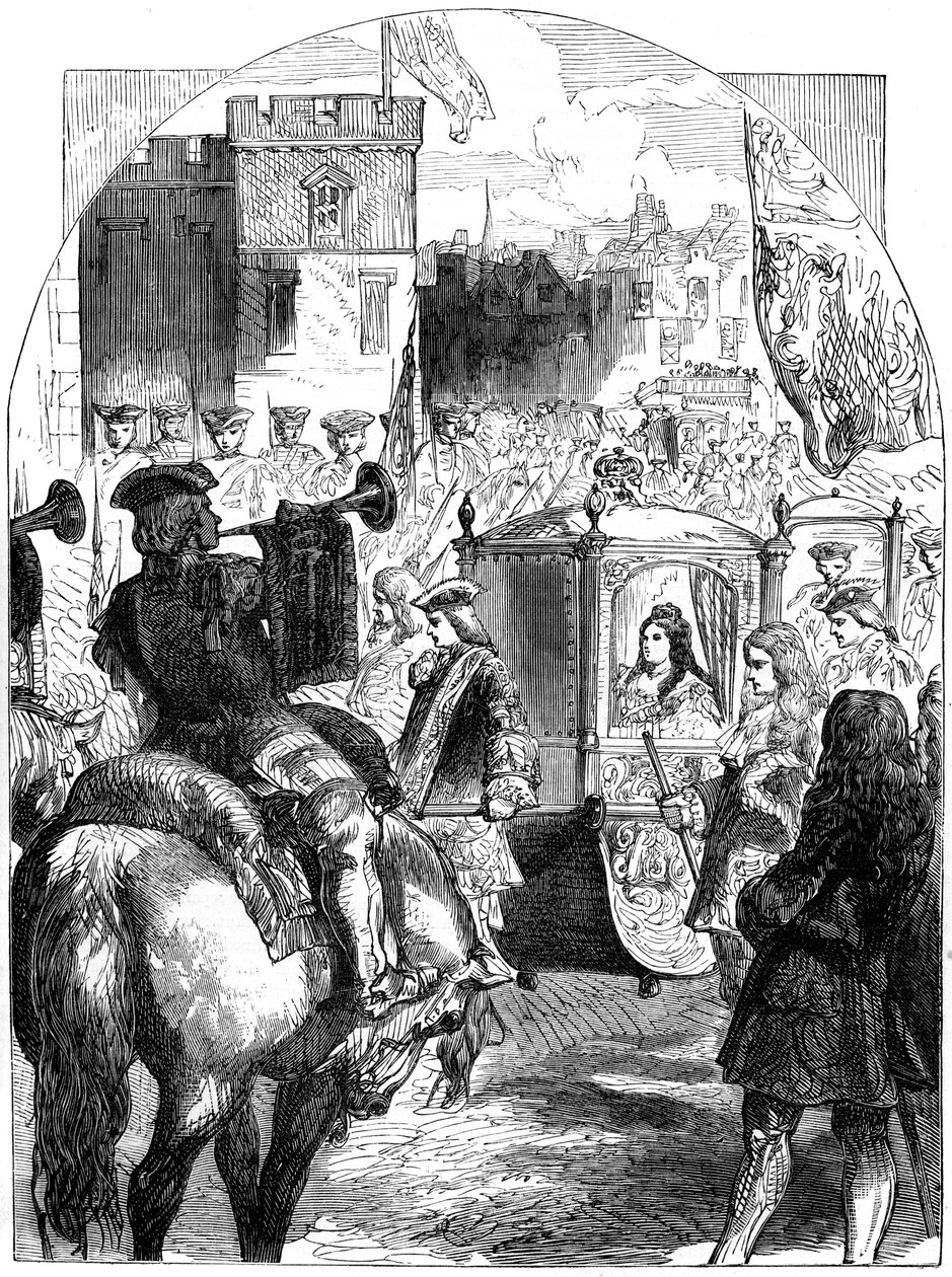 Dronning Anne 1665-1714 siste fremgang til Parliament House, Westminster, London, 1800-tallet av Unbekannt