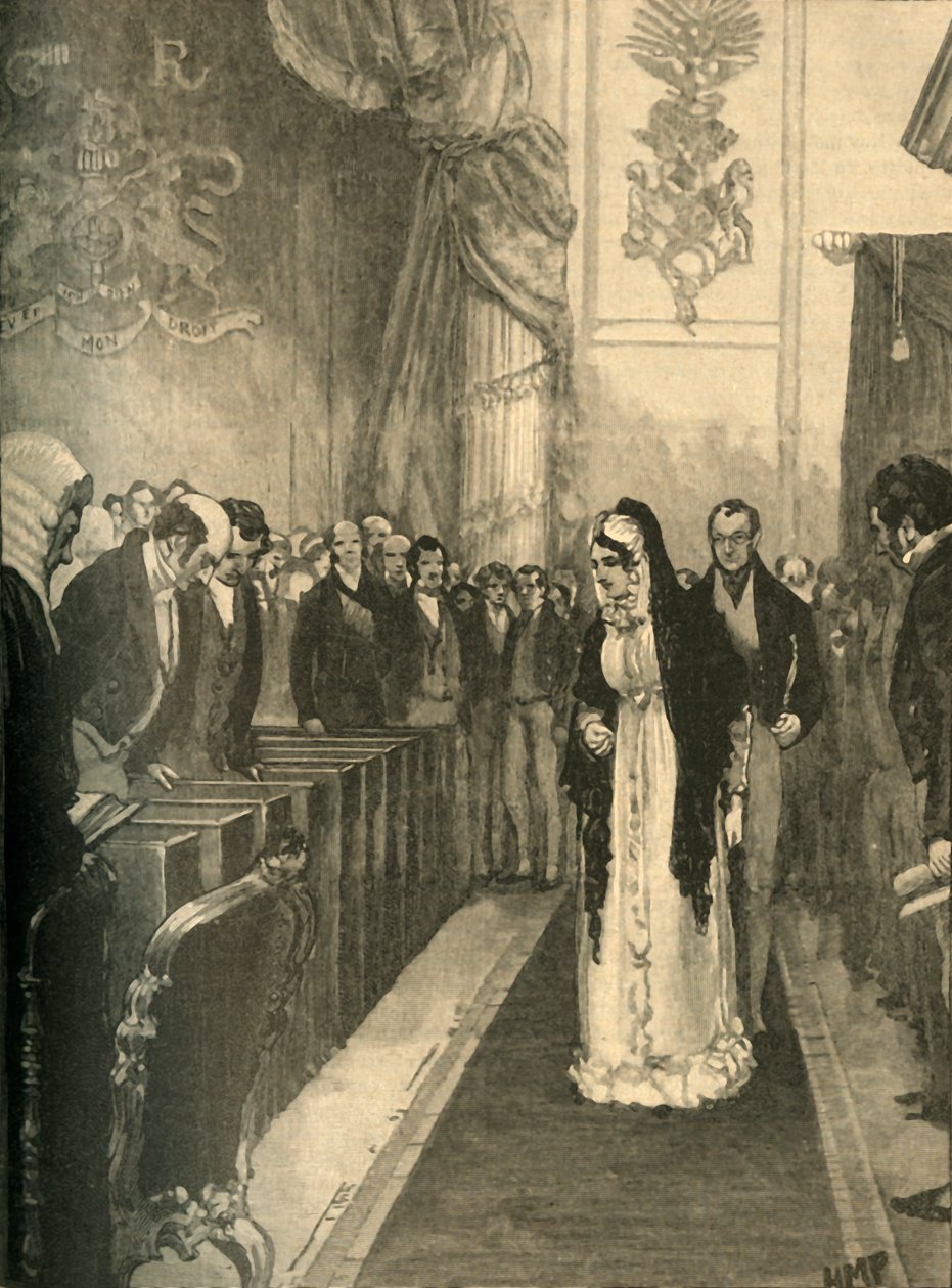 Dronning Caroline gikk inn i House of Lords under rettssaken hennes, Westminster, London, 1820 c1890. av Unbekannt