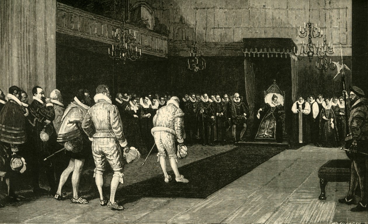 Dronning Elizabeth mottar de franske ambassadørene etter massakren på St. Bartholomew, 1890. av Unbekannt