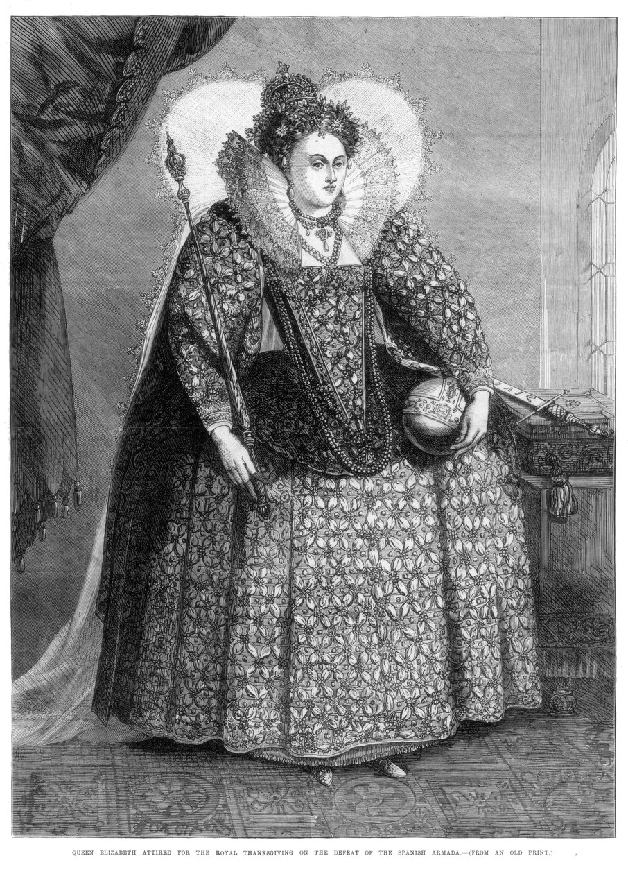 Dronning Elizabeth kledde seg til den kongelige takksigelsen etter nederlaget til den spanske armadaen, 1872 av Unbekannt