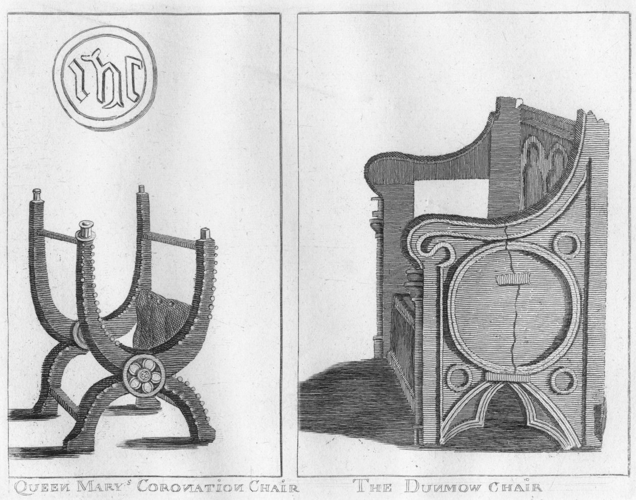 Queen Marys Coronation Chair, og The Dunmow Chair, c1790. av Unbekannt