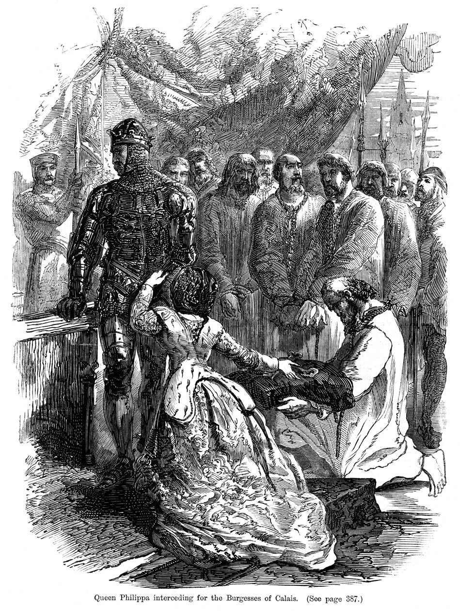 Dronning Philippa 1314-1369 i forbønn for Burgesses of Calais, 1346 av Unbekannt