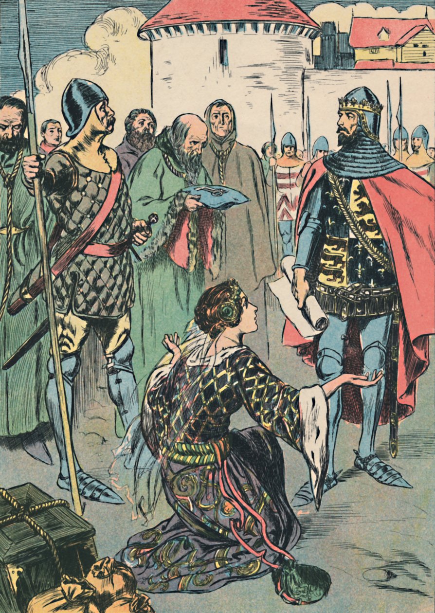 Dronning Philippa bønnfaller for mennene i Calais, c1907 av Unbekannt