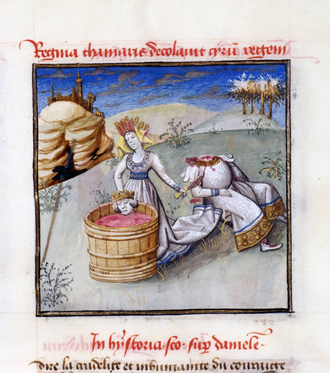Dronning Tomyris. Fra: Speculum Humanae Salvationis Mirror of Human Salvation av Ludolph av Sachsen av Unbekannt
