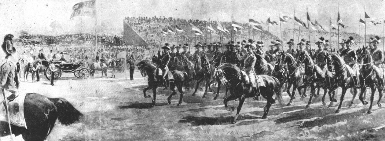 Dronning Victoria gjennomgår imperiets hær ved Aldershot, 1897..., 1901. av Unbekannt