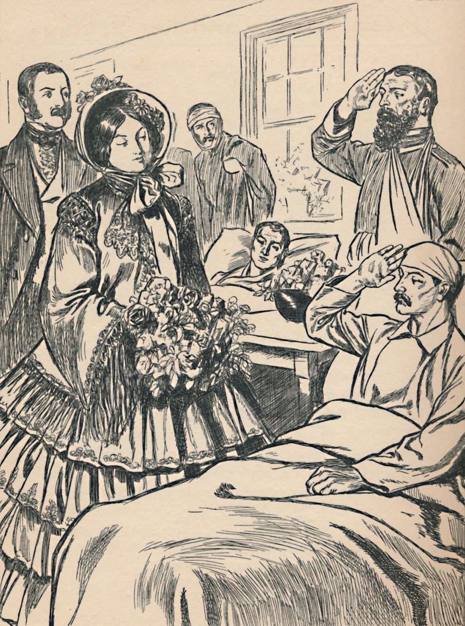 Dronning Victoria besøker sine sårede soldater, c1907 av Unbekannt
