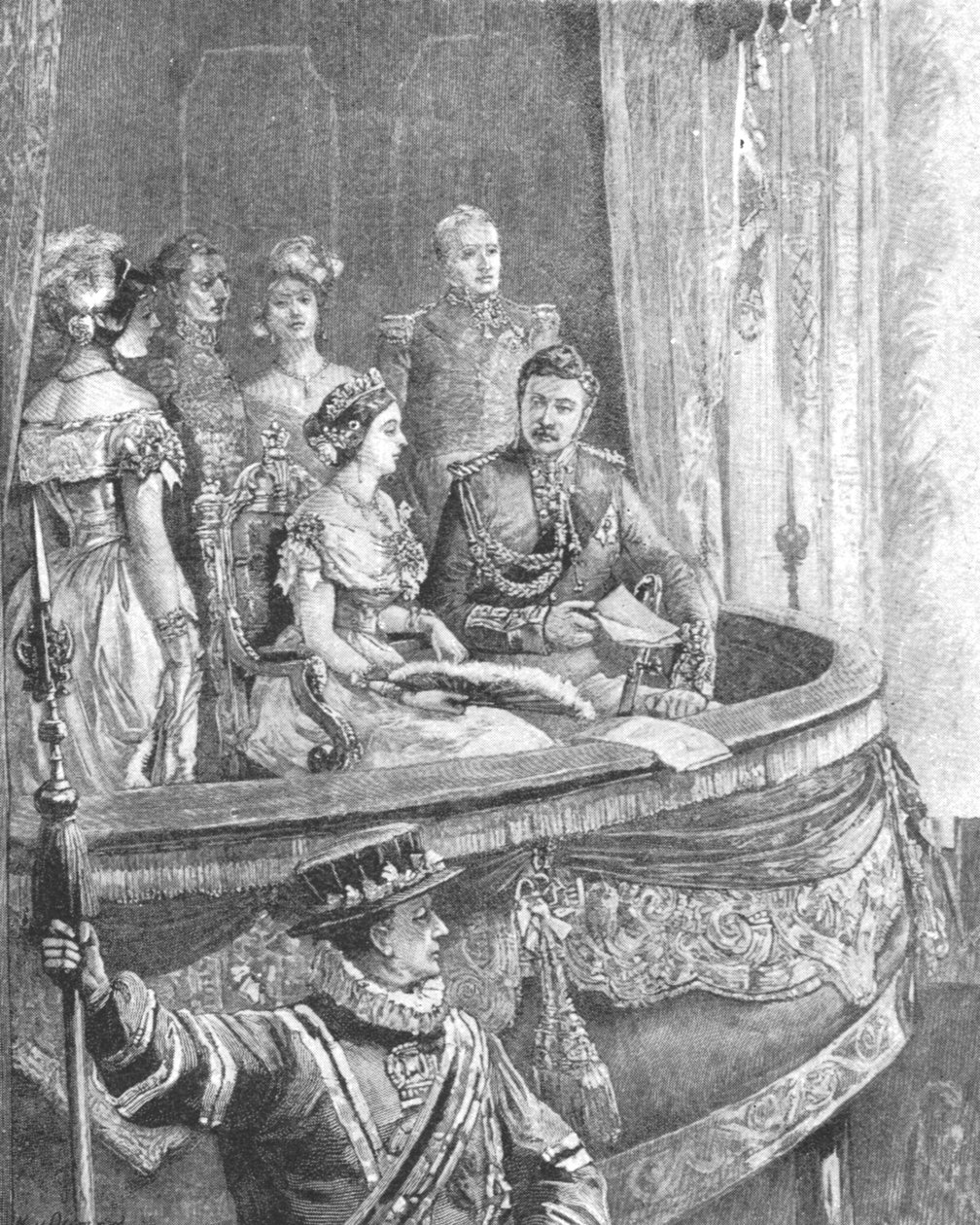 Dronning Victoria og prinsgemalen ved Royal Italian Opera, 1849, 1901. av Unbekannt