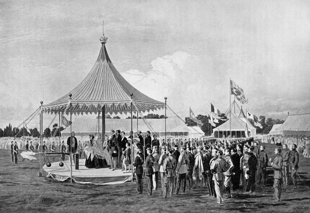 Dronning Victoria avfyrte det første skuddet ved Wimbledon, juli 1860, c1920 av Unbekannt