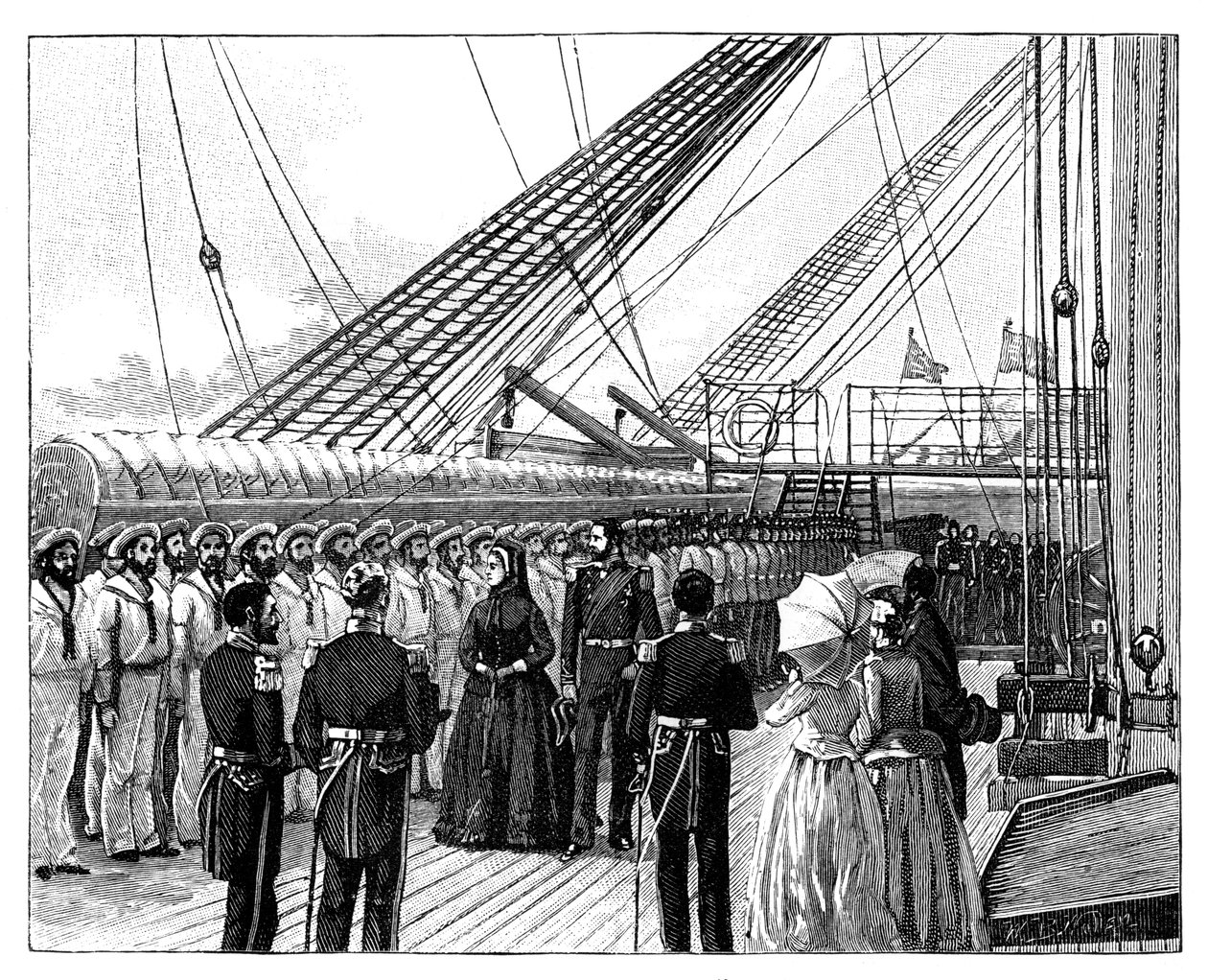 Dronning Victoria inspiserer HMS Galatea, Osborne Bay, ca 1860-tallet av Unbekannt