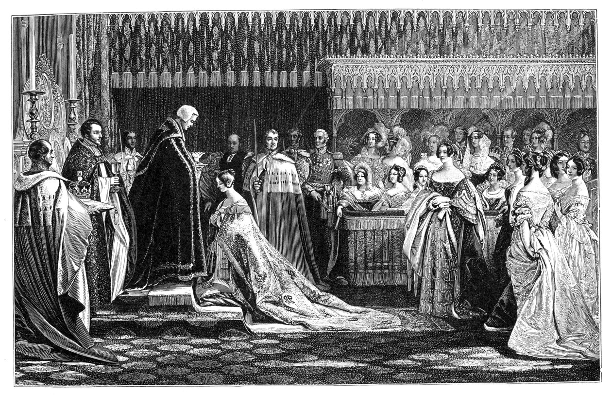 Dronning Victoria mottar nadverden ved sin kroning, 28. juni 1838, 1900 av Unbekannt