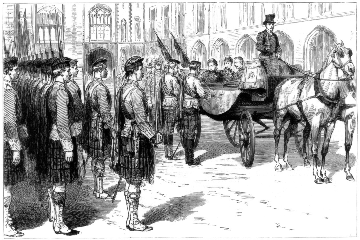 Dronning Victoria mottar de gamle fargene til Seaforth Highlanders, Windsor, 1885 av Unbekannt