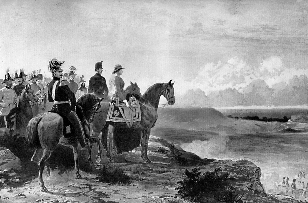 Dronning Victoria gjennomgår troppene sine, Aldershot, 1856, c1920 av Unbekannt