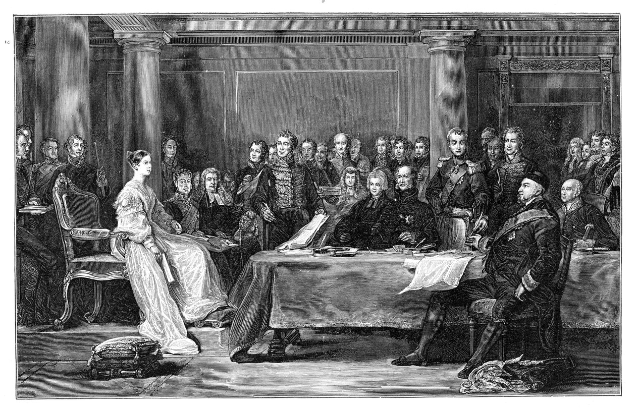 Dronning Victorias første råd, c1837 av Unbekannt