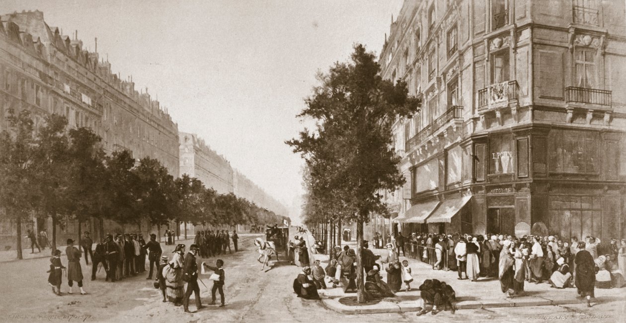 Kø utenfor en dagligvarebutikk, beleiringen av Paris, fransk-prøyssisk krig, 1870-1871 av Unbekannt