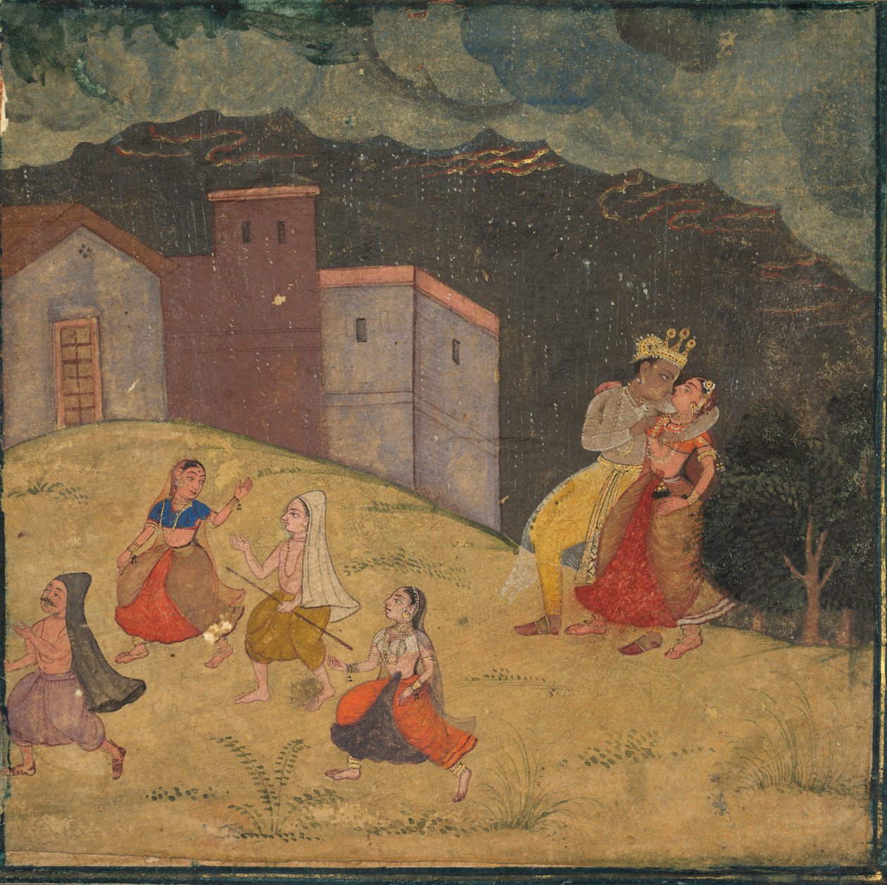 Radha og Krishna fanget i en storm, ca. 1615-1620. av Unbekannt