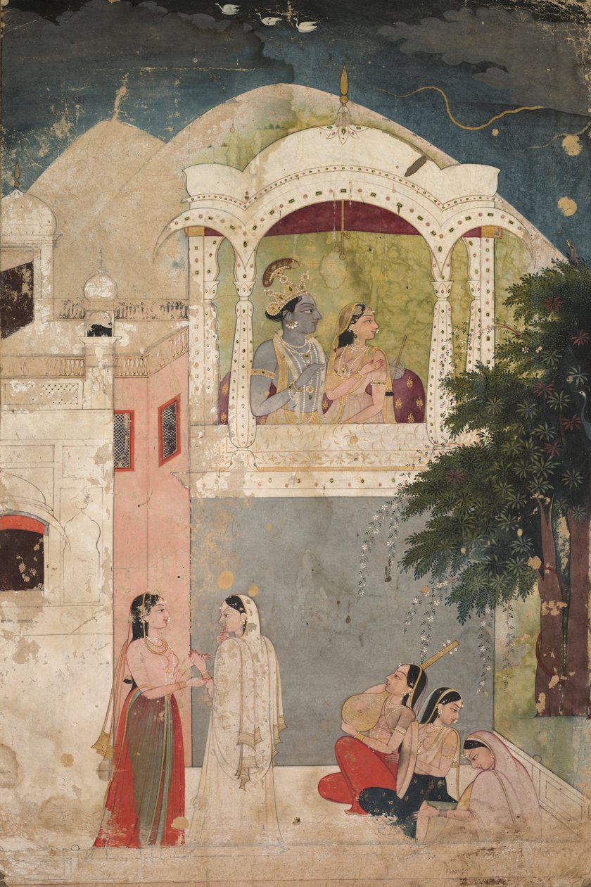 Radha og Krishna sitter på en balkong, ca. 1760. av Unbekannt