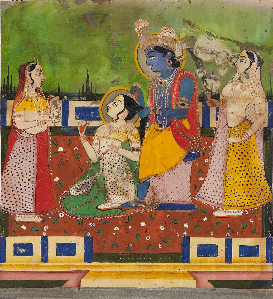Radha og Krishna på en terrasse, 1800-tallet av Unbekannt