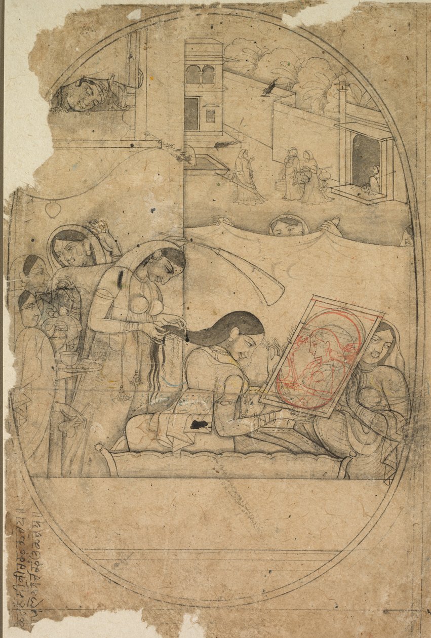 Radhas hår blir kledd, ca. 1790-1800. av Unbekannt