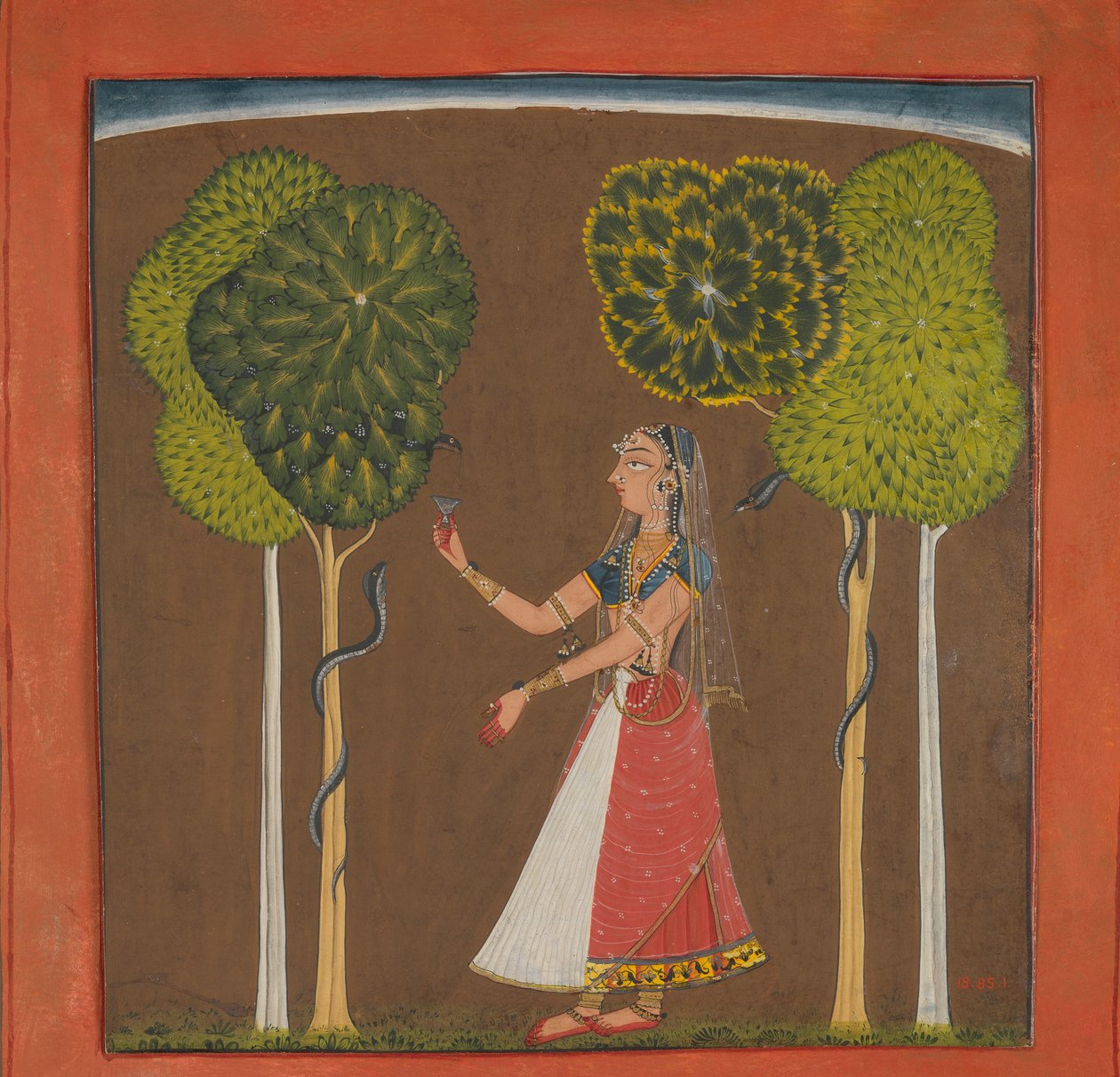 Ragini, muligens Asavari: Folio fra en Ragamala-serie, ca. 1700-1710. av Unbekannt