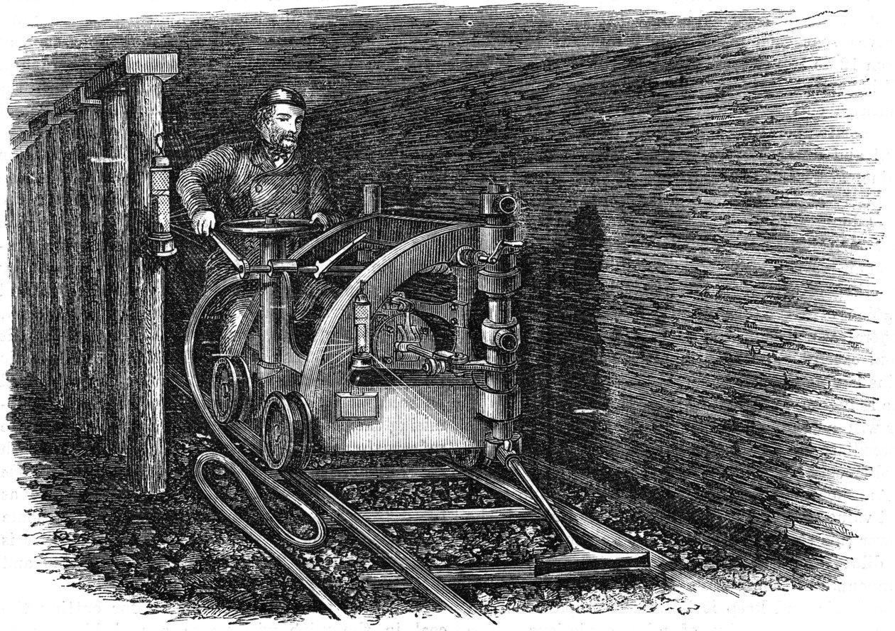Skinnemontert kullskjæremaskin, 1864 av Unbekannt
