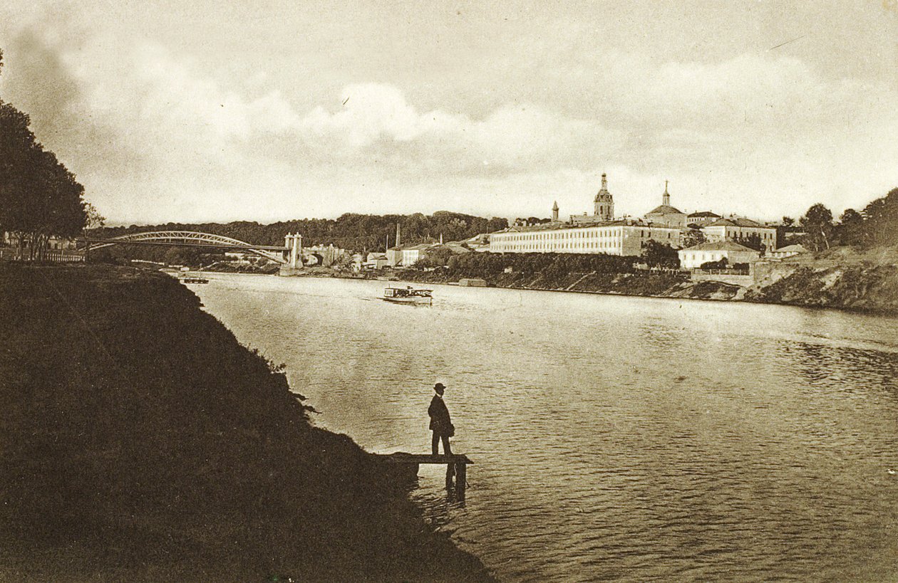 Jernbanebroen og Novodevichy-klosteret New Maidens Convent, Moskva, Russland, 1910-tallet av Unbekannt